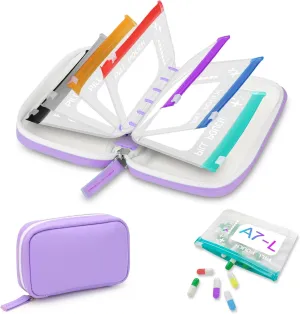 A7-L Timueetech Water-Proof Pill Pouch Set, BPA Free, A7-L Pill Loose-Leaf Storage with Color-Coded Medicine Pouches, Large Reusable Travel Medicine Organizer， Zippered Pill Organizers Weekly