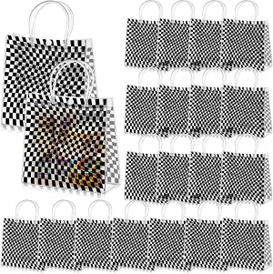 Abbylike 24 Pcs Checkered Race Car Clear PVC Gift Bag with Handles Party Favor Bag Candy Gift Treat Bags for Sports Theme Party Decorations Game Celebration Supplies Birthday Decorations
