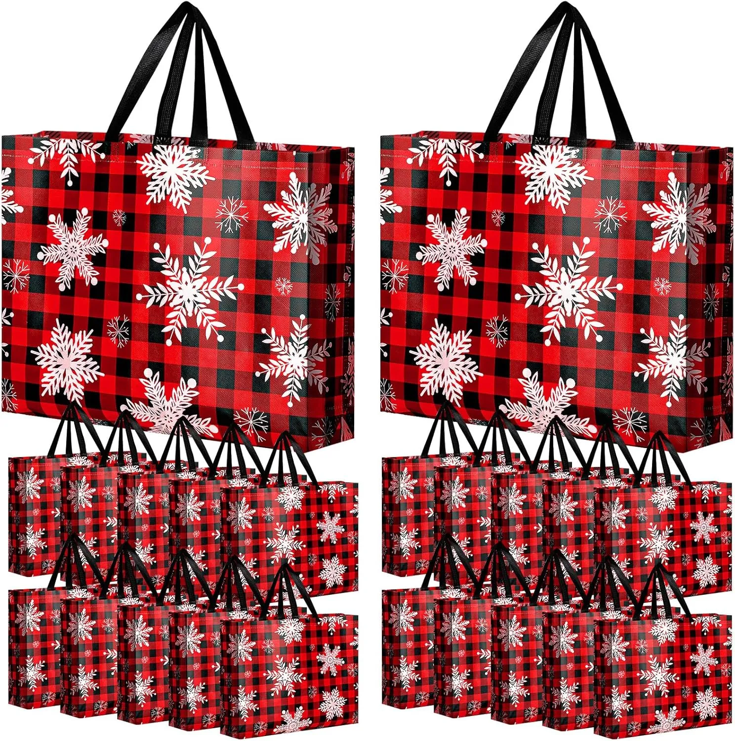 Abbylike 36 Pcs Reusable Christmas Large Gift Bags Bulk Xmas Holiday Plaid Tote Shopping Bags with Handles