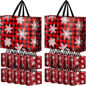 Abbylike 36 Pcs Reusable Christmas Large Gift Bags Bulk Xmas Holiday Plaid Tote Shopping Bags with Handles