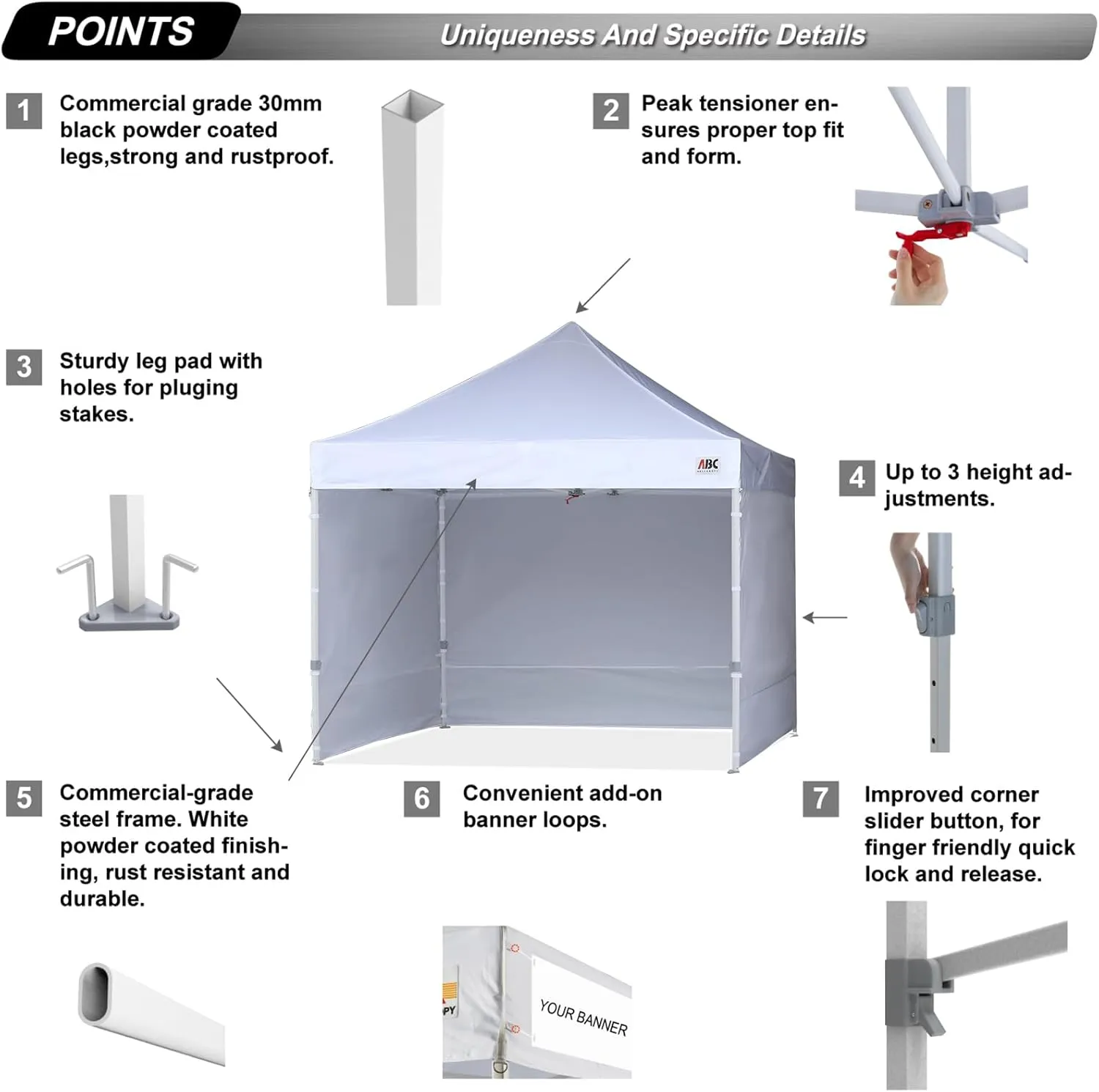 ABCCANOPY Easy Pop Up Canopy Tent with Sidewalls 10x10 Commercial -Series, White