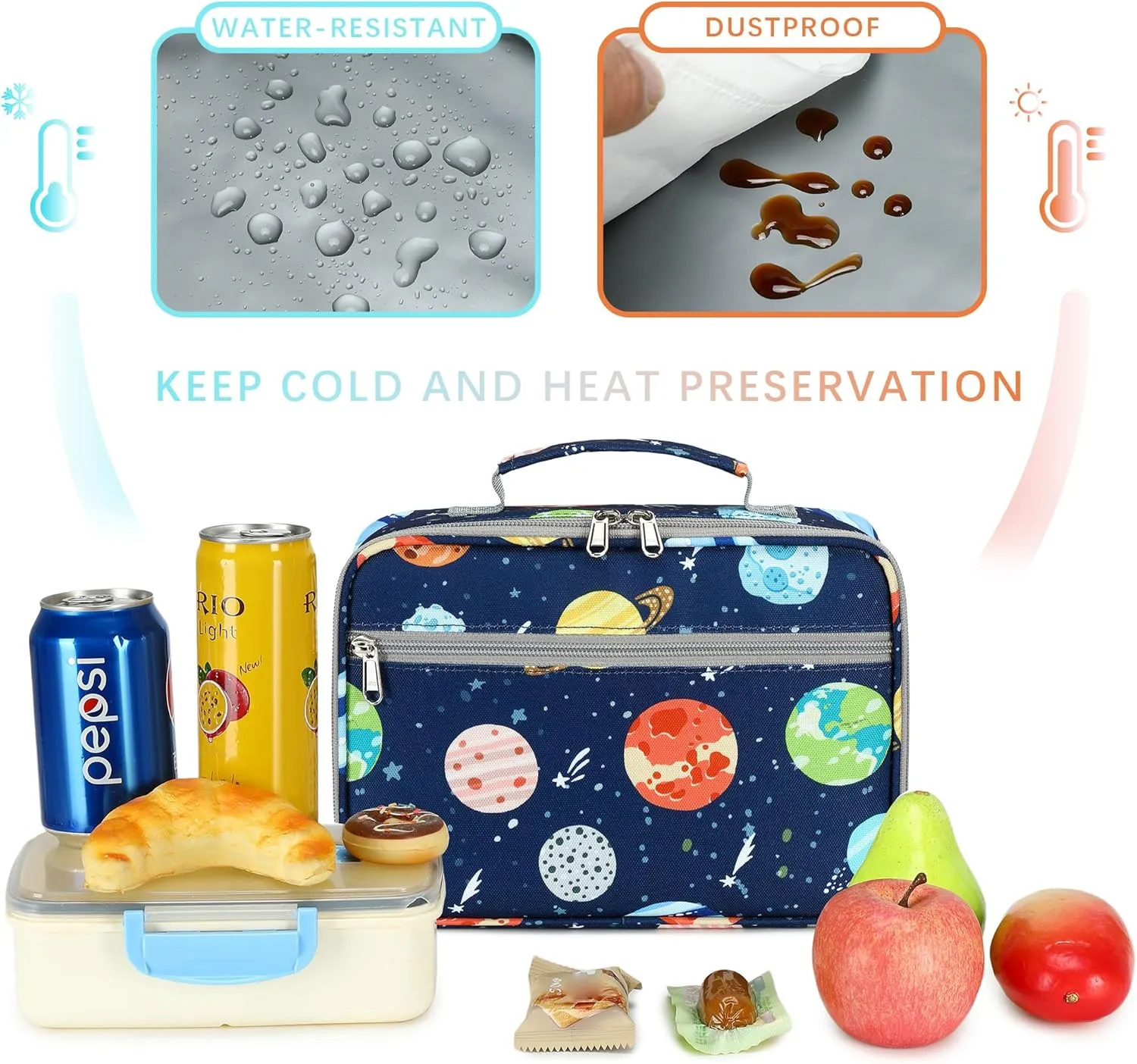 abshoo Solar System Kids Lunch Bag for Boys Ages 4-6-8-10 Insulated Reusable Lunch Bag Tote Kit for Toddler Kindergarten Elementary School (Space Planets)