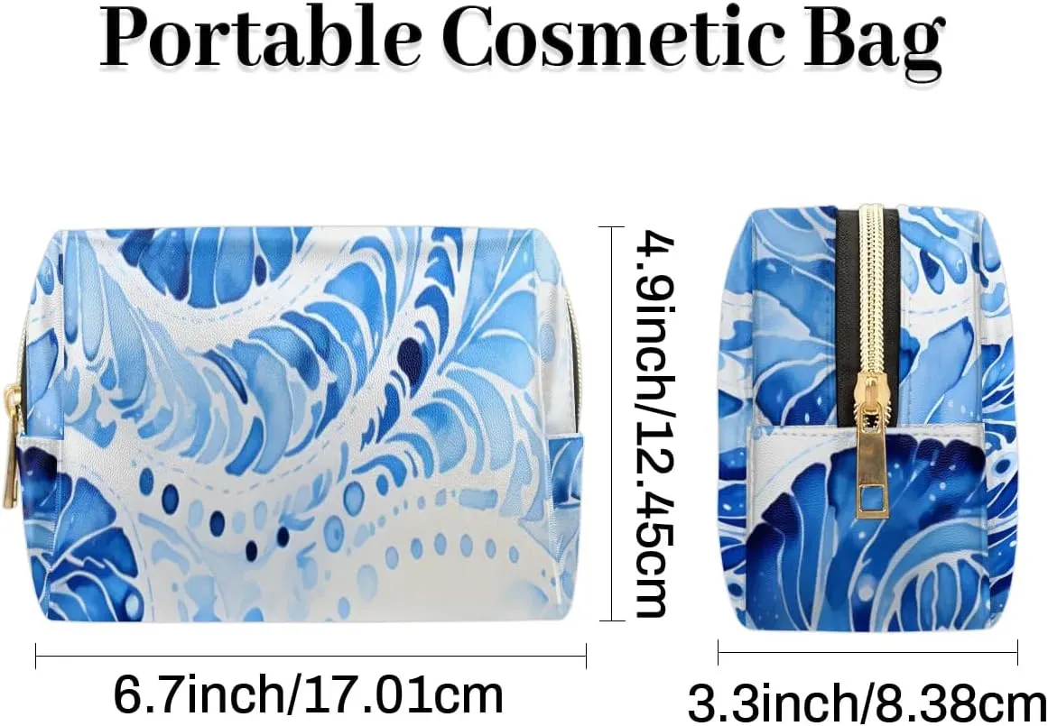 Abstract Beauty Boho Print Travel Makeup Bag for Women, PU Leather Waterproof Checkered Cosmetic Bags Large Make up Bag Zipper Pouch