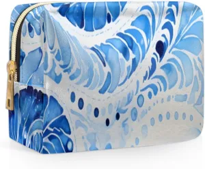 Abstract Beauty Boho Print Travel Makeup Bag for Women, PU Leather Waterproof Checkered Cosmetic Bags Large Make up Bag Zipper Pouch