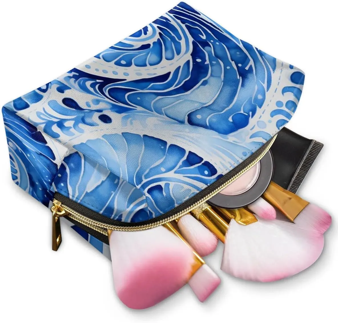 Abstract Beauty Boho Print Travel Makeup Bag for Women, PU Leather Waterproof Checkered Cosmetic Bags Large Make up Bag Zipper Pouch