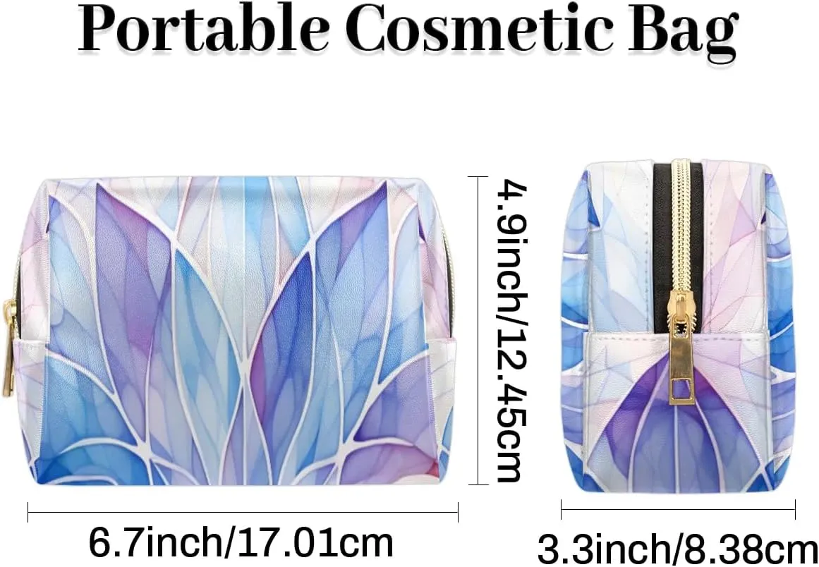 Abstract Beauty Boho Printings Travel Makeup Bag for Women, PU Leather Waterproof Checkered Cosmetic Bags Large Make up Bag Zipper Pouch