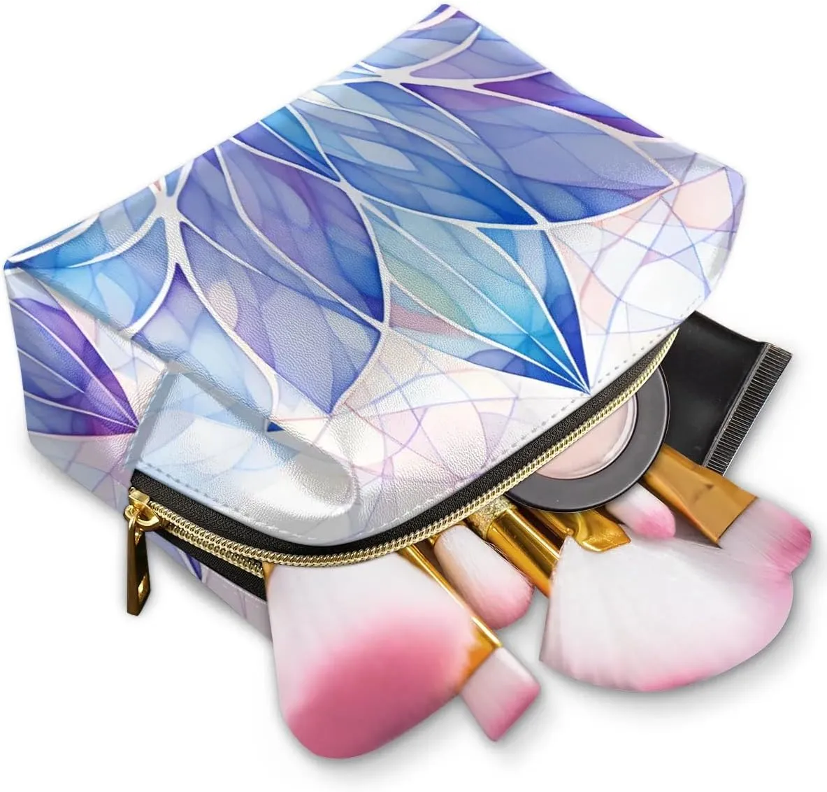 Abstract Beauty Boho Printings Travel Makeup Bag for Women, PU Leather Waterproof Checkered Cosmetic Bags Large Make up Bag Zipper Pouch
