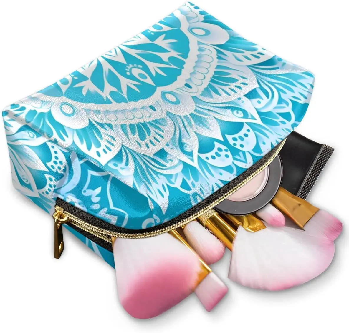Abstract Printings Boho Flora Travel Makeup Bag for Women, PU Leather Waterproof Checkered Cosmetic Bags Large Make up Bag Zipper Pouch