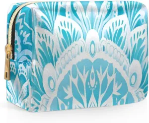 Abstract Printings Boho Flora Travel Makeup Bag for Women, PU Leather Waterproof Checkered Cosmetic Bags Large Make up Bag Zipper Pouch
