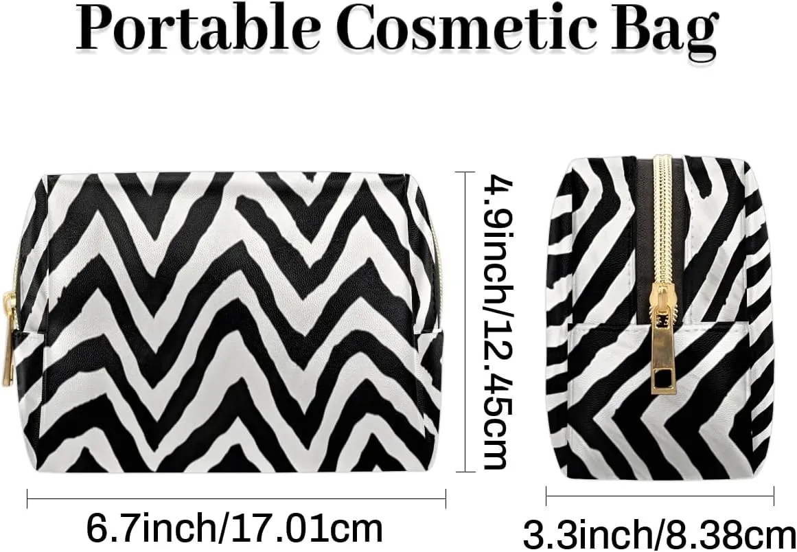 Abstract Streak Pattern Travel Makeup Bag for Women, PU Leather Waterproof Checkered Cosmetic Bags Large Make up Bag Zipper Pouch