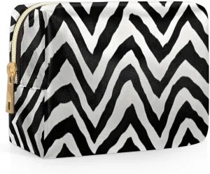 Abstract Streak Pattern Travel Makeup Bag for Women, PU Leather Waterproof Checkered Cosmetic Bags Large Make up Bag Zipper Pouch
