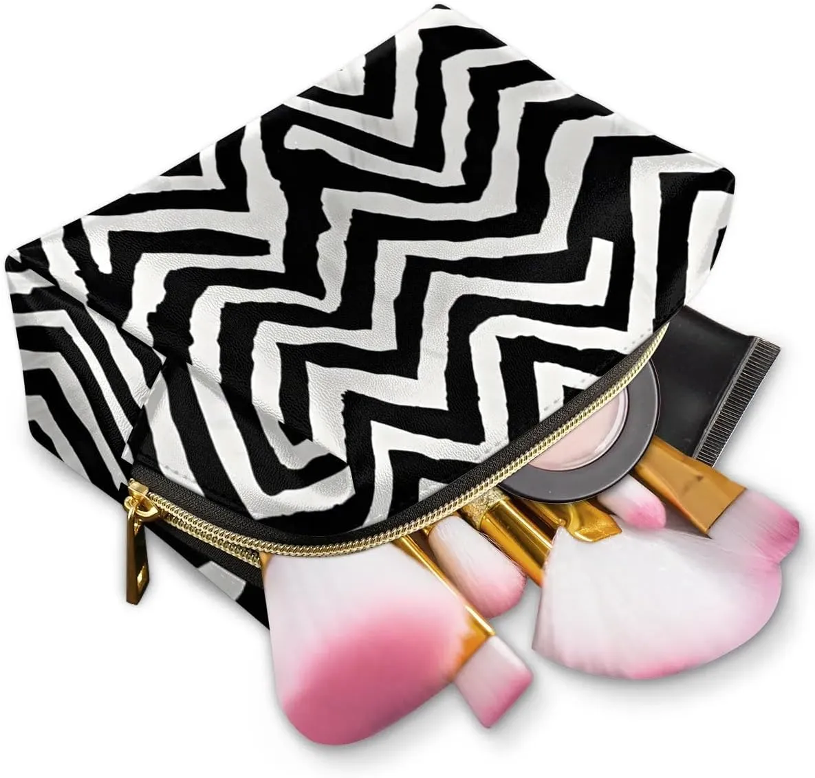 Abstract Streak Pattern Travel Makeup Bag for Women, PU Leather Waterproof Checkered Cosmetic Bags Large Make up Bag Zipper Pouch