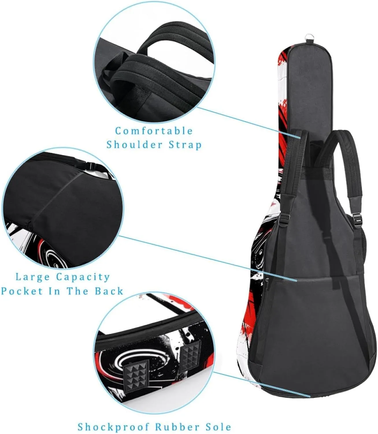 Acoustic Guitar Bag 1 cm Thick Padding, Waterproof Oxford Cloth Guitar Bag Backpack for 40-42 Inch Electric Bass Classical Guitars, Speeding Racing Car with Checkered Flag Art Pattern