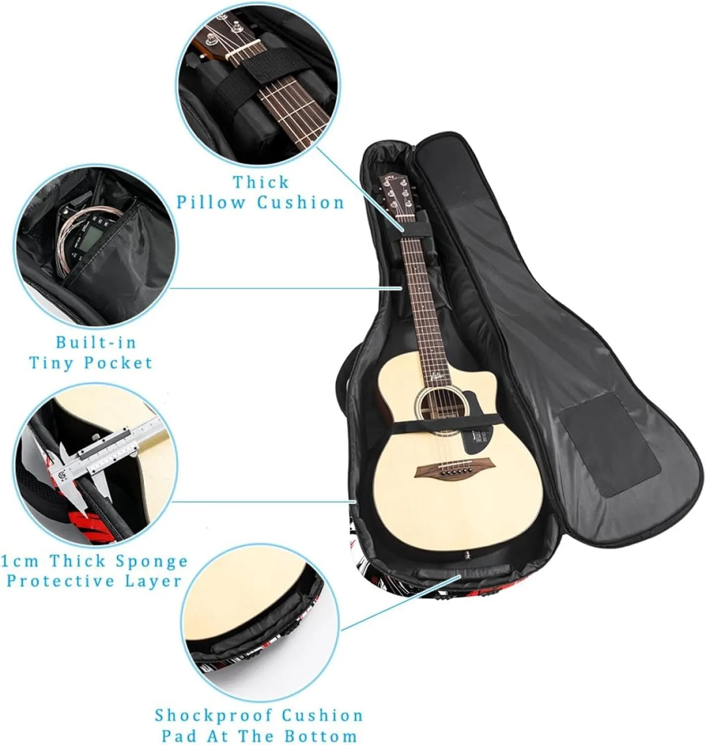 Acoustic Guitar Bag 1 cm Thick Padding, Waterproof Oxford Cloth Guitar Bag Backpack for 40-42 Inch Electric Bass Classical Guitars, Speeding Racing Car with Checkered Flag Art Pattern