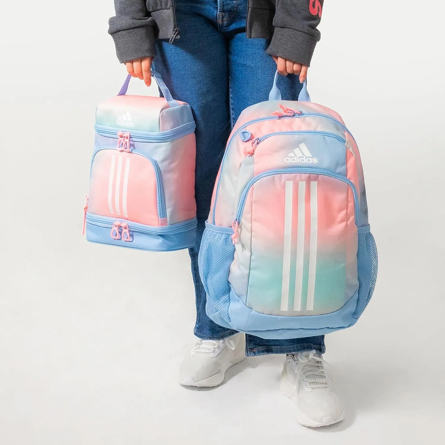 adidas Excel Bags, Cooler with Zipper, Pocket for Ice Pack, and Clip, Temperature Control Insulation, Lunch Dazed Gradient Clear Sky/Clear Sky Blue/Pink Spark, One Size