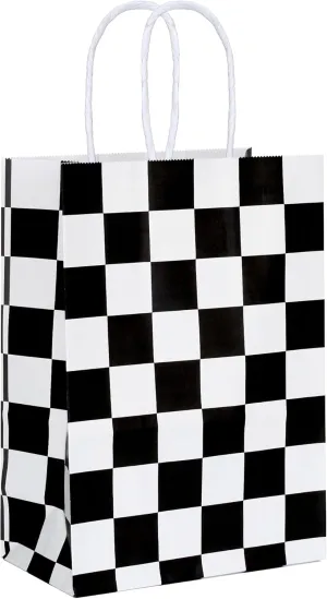ADIDO EVA Black and White Checkered Gift Bags Checkered Racing Treat Bags Race Car Party Favors Bag with Handles 25Pcs (8.2 x 6 x 3.1 In)