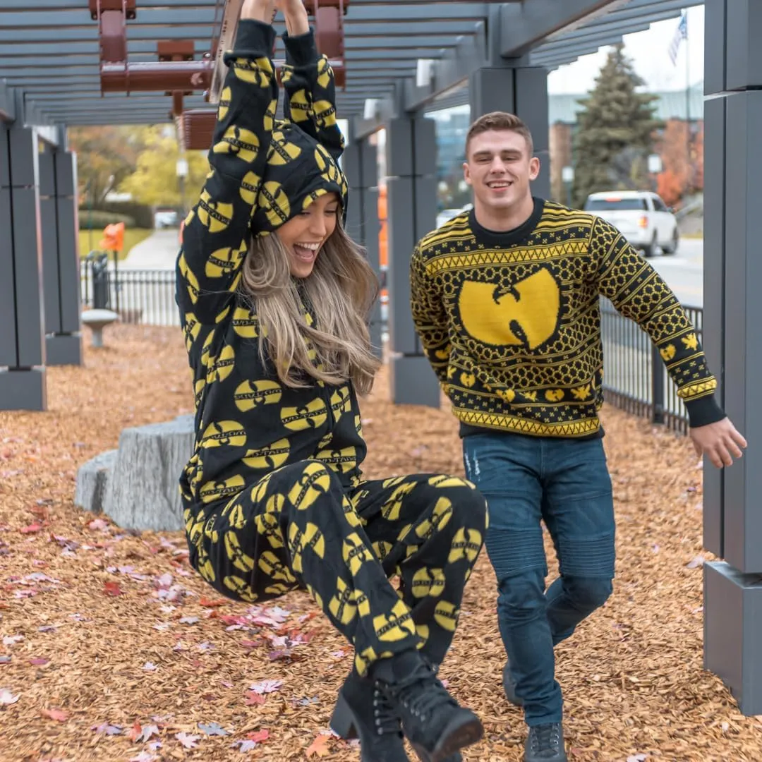 Adult Unisex Hip-Hop Wu-Tang Clan All-Over Logo Print Pajama Union Suit Onesie