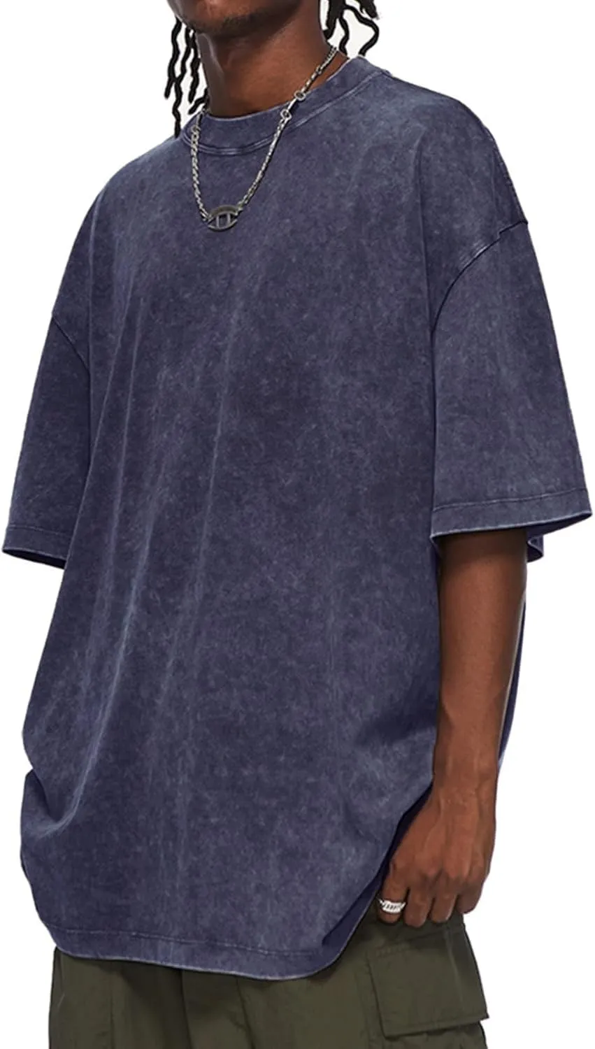 Aelfric Eden Mens Cotton Wash Solid T-Shirts Oversized Unisex Short Sleeve Streetwear Rap Hip Hop Basic Tee Tops