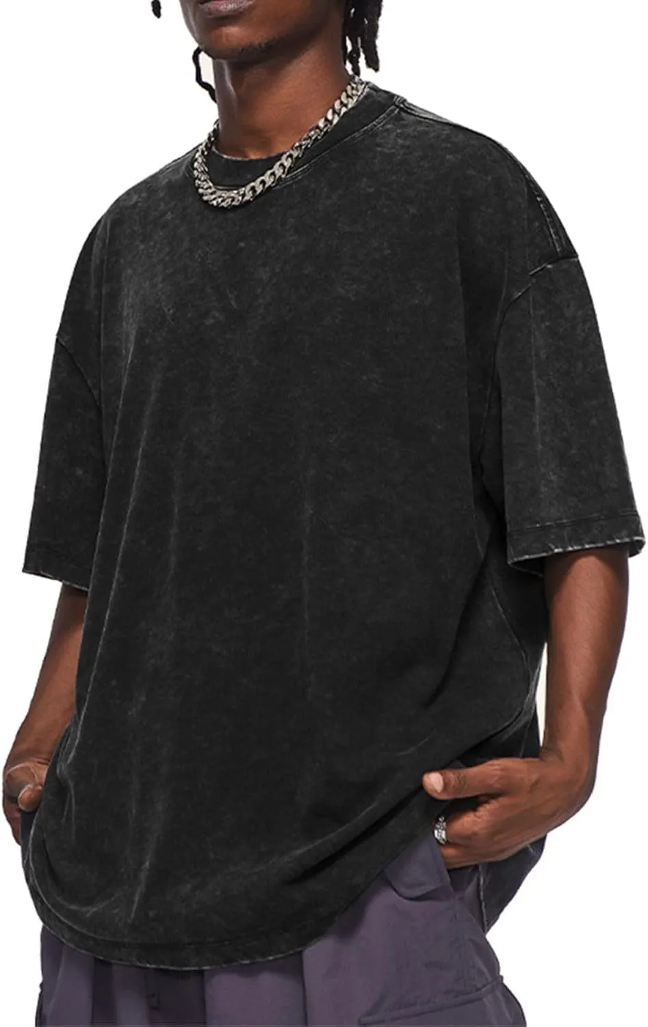 Aelfric Eden Mens Cotton Wash Solid T-Shirts Oversized Unisex Short Sleeve Streetwear Rap Hip Hop Basic Tee Tops
