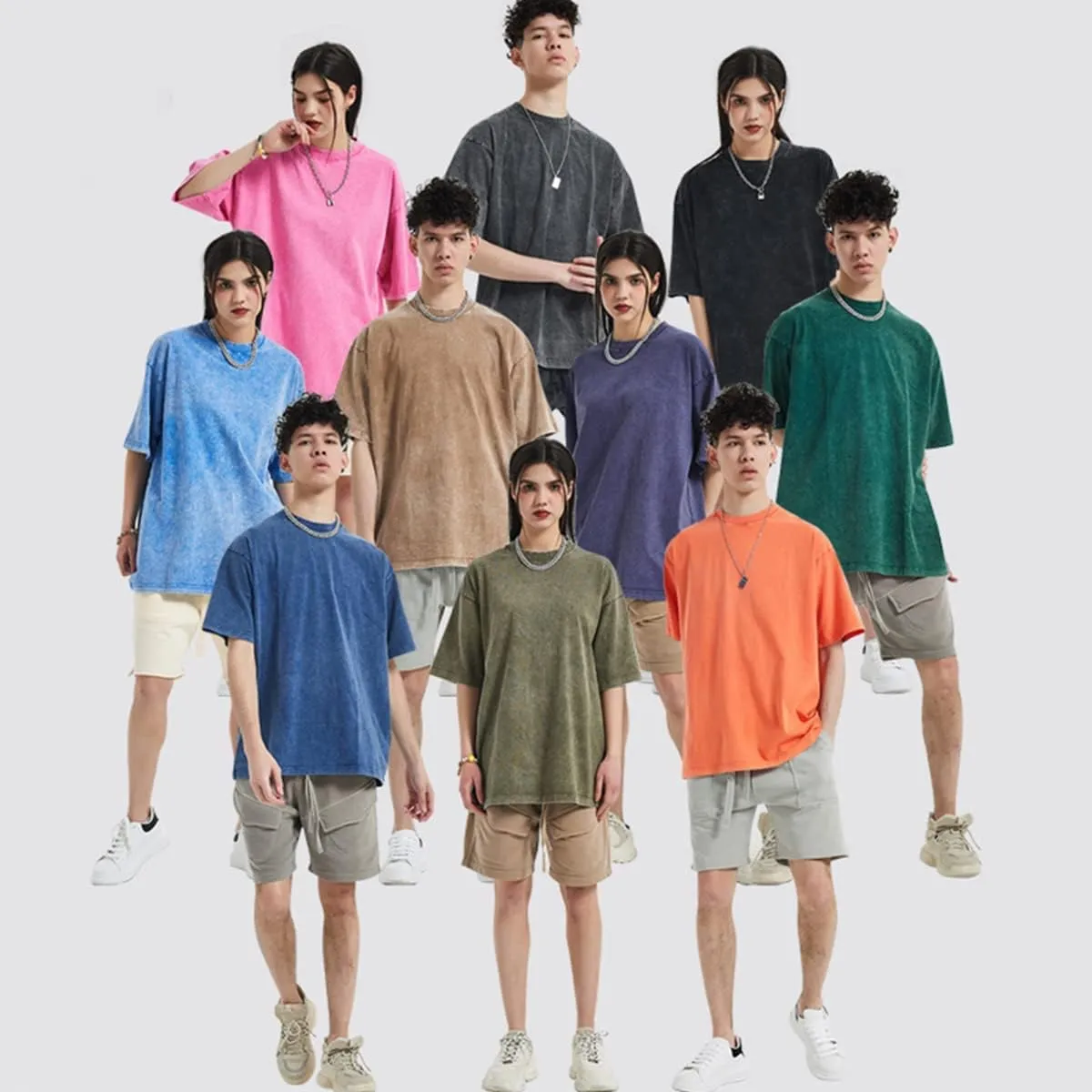 Aelfric Eden Mens Cotton Wash Solid T-Shirts Oversized Unisex Short Sleeve Streetwear Rap Hip Hop Basic Tee Tops