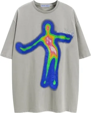 Aelfric Eden Mens Oversized T Shirts Tees Distorted Portrait Print Crew Neck Cotton Tops Streetwear Casual Shirt
