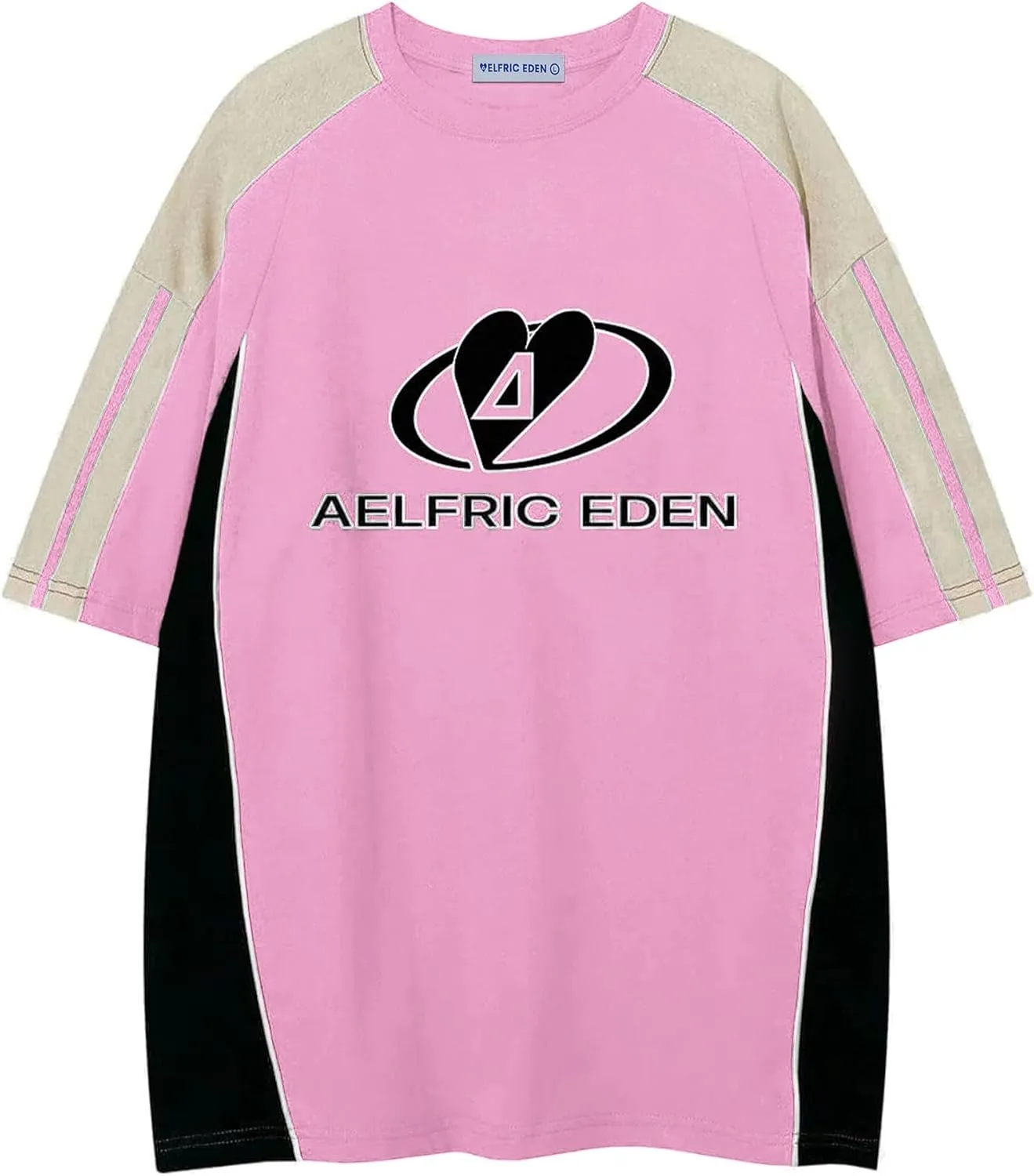 Aelfric Eden Oversized Graphic Tees Men Contrast Color Speedway Racing Tee Unisex Streetwear Tshirt Patchwork Polo Tee