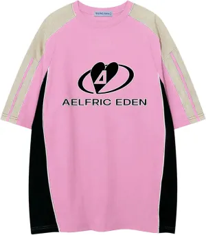 Aelfric Eden Oversized Graphic Tees Men Contrast Color Speedway Racing Tee Unisex Streetwear Tshirt Patchwork Polo Tee