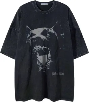 Aelfric Eden Oversized Tees Graphic Dog Print Tshirt Washed Cotton Short Sleeve Summer Streetwear Vintage Unisex Tops