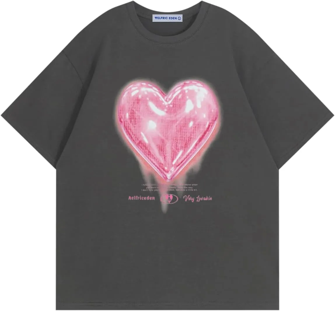 Aelfric Eden Women Love Balloon Graphic Tees Summer Short Sleeve Printed Cotton T Shirts Casual Harajuku Tops