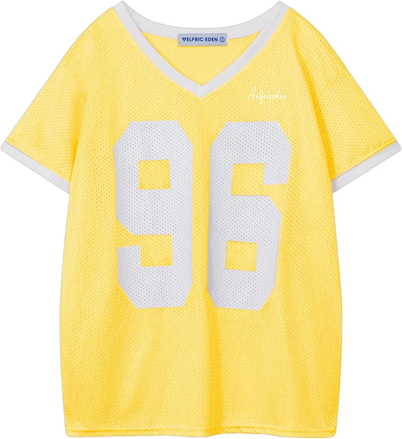 Aelfric Eden Womens Jersey Tshirts Letter Printed Tees V Neck Mesh Short Sleeve 2025 Y2k Summer Casual Tops Clothes