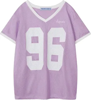 Aelfric Eden Womens Jersey Tshirts Letter Printed Tees V Neck Mesh Short Sleeve 2025 Y2k Summer Casual Tops Clothes