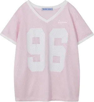Aelfric Eden Womens Jersey Tshirts Letter Printed Tees V Neck Mesh Short Sleeve 2025 Y2k Summer Casual Tops Clothes