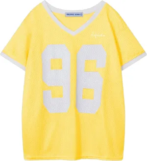 Aelfric Eden Womens Jersey Tshirts Letter Printed Tees V Neck Mesh Short Sleeve 2025 Y2k Summer Casual Tops Clothes