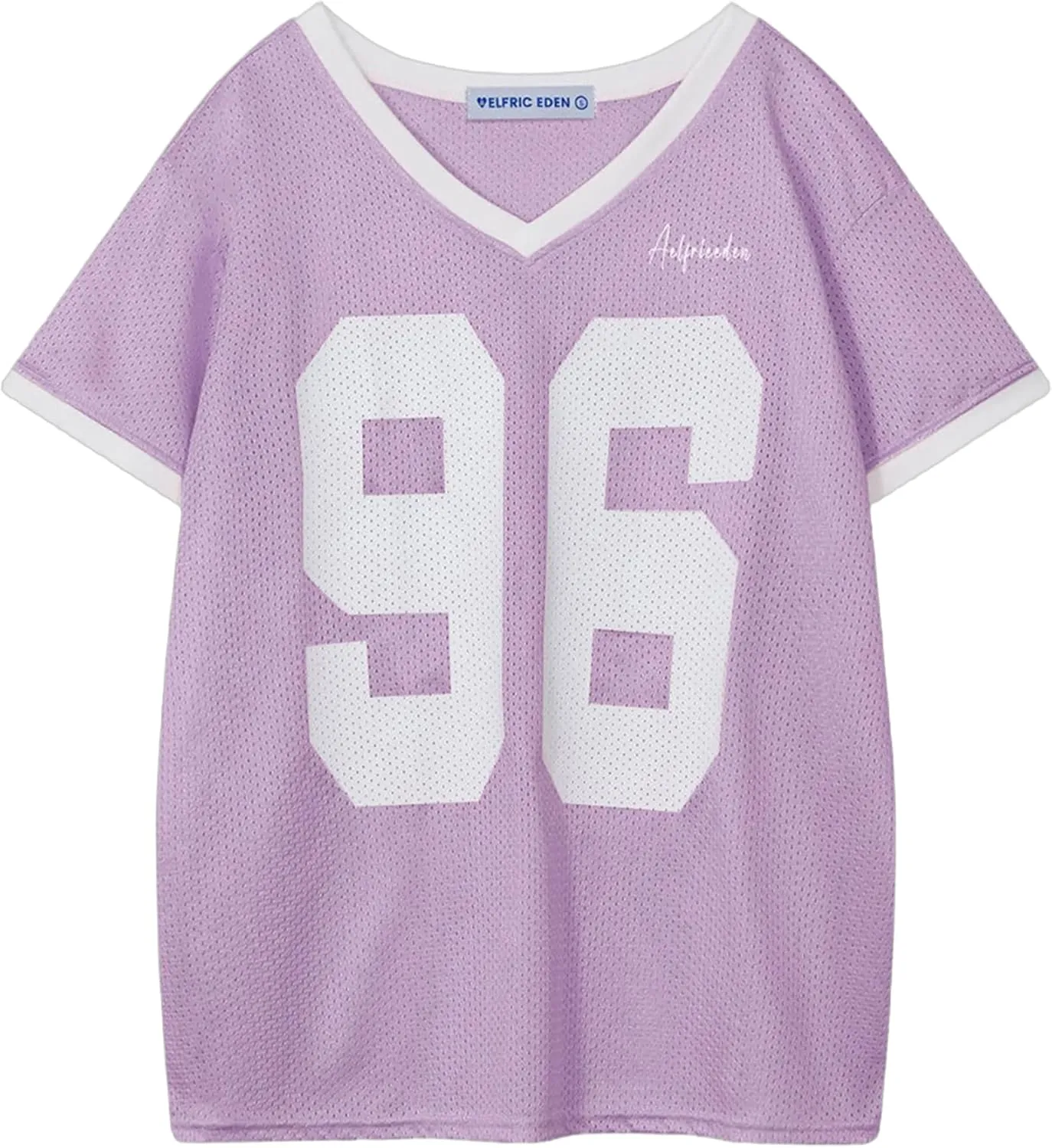 Aelfric Eden Womens Jersey Tshirts Letter Printed Tees V Neck Mesh Short Sleeve 2025 Y2k Summer Casual Tops Clothes