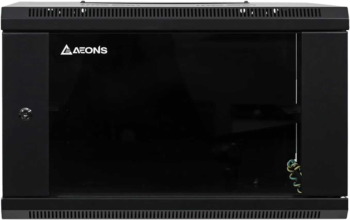 AEONS 6U Professional Wall Mount Network Server Cabinet Enclosure 19-Inch Server Network Rack with Glass Door 16-Inches Deep Black (Fully Assembled
