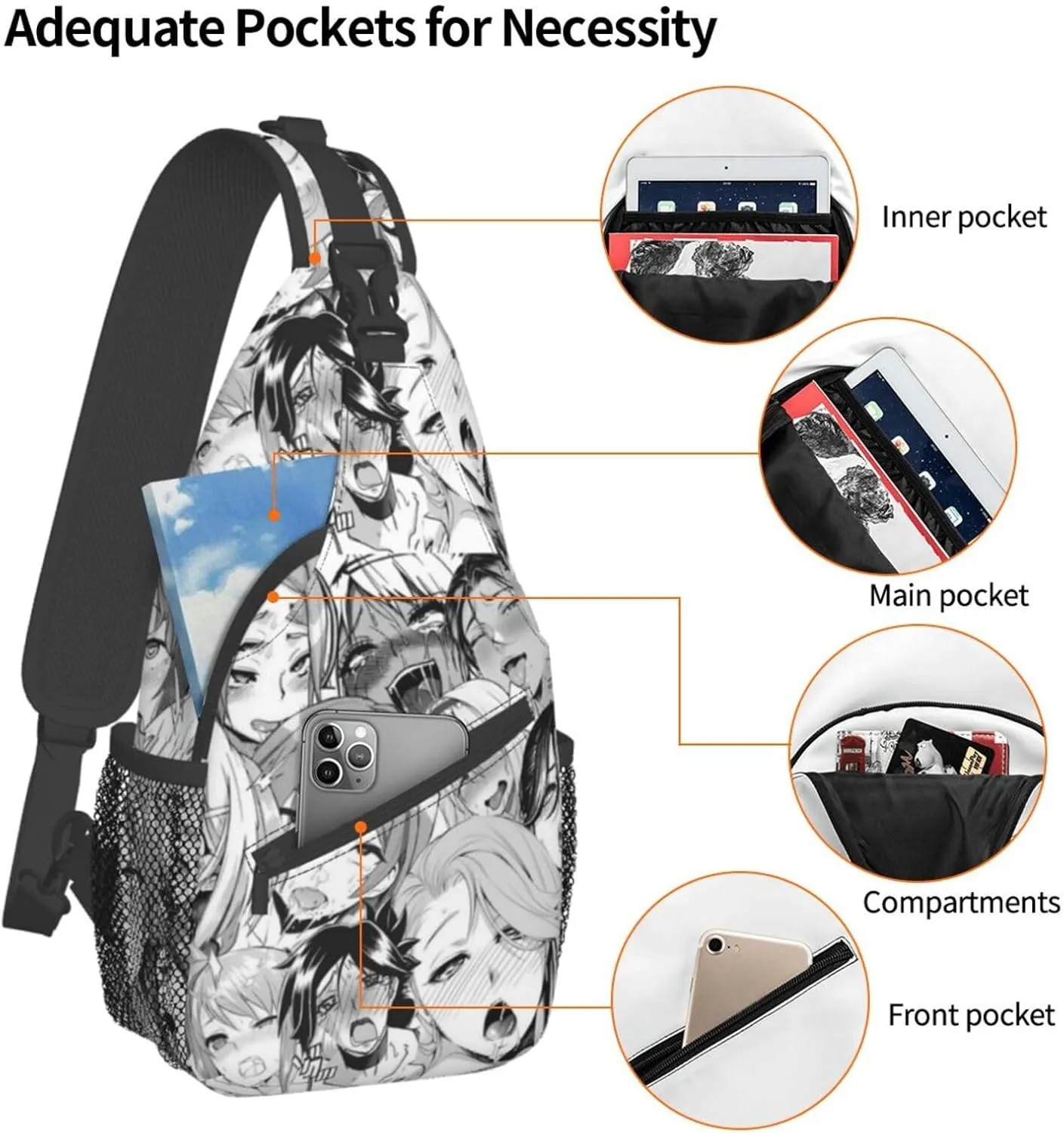 Ahegao Sling Backpack Chest Bag Crossbody Shoulder Bag Gym Cycling Travel Hiking Daypack For Men Women