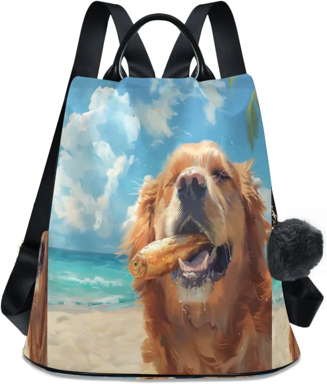 ALAZA Golden Retriever Eating Sardines Beach Backpack Purse for Women Anti Theft Travel Bag Fashion Back Pack Shoulder Bag Handbag