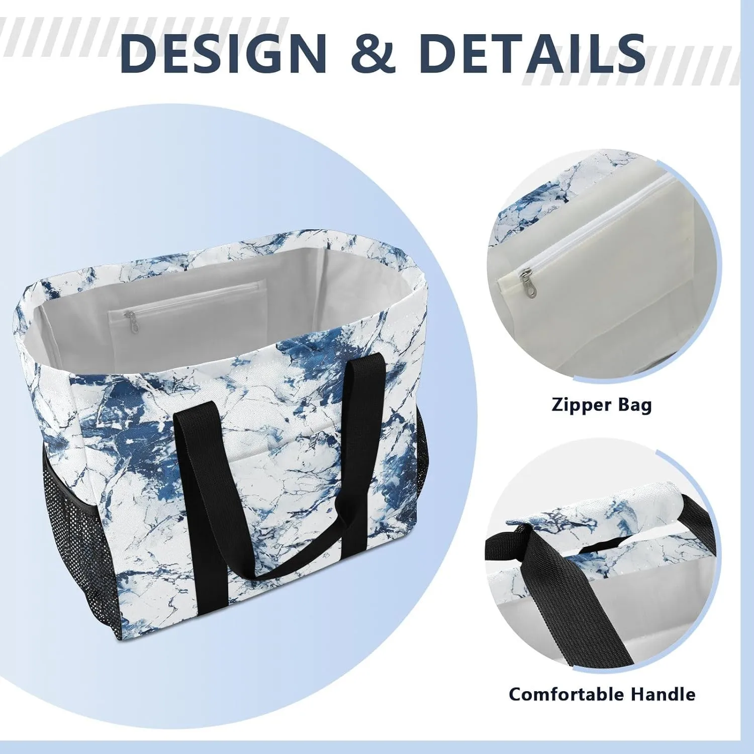 ALAZA Marble Blue White Waterproof Beach Tote Bags
