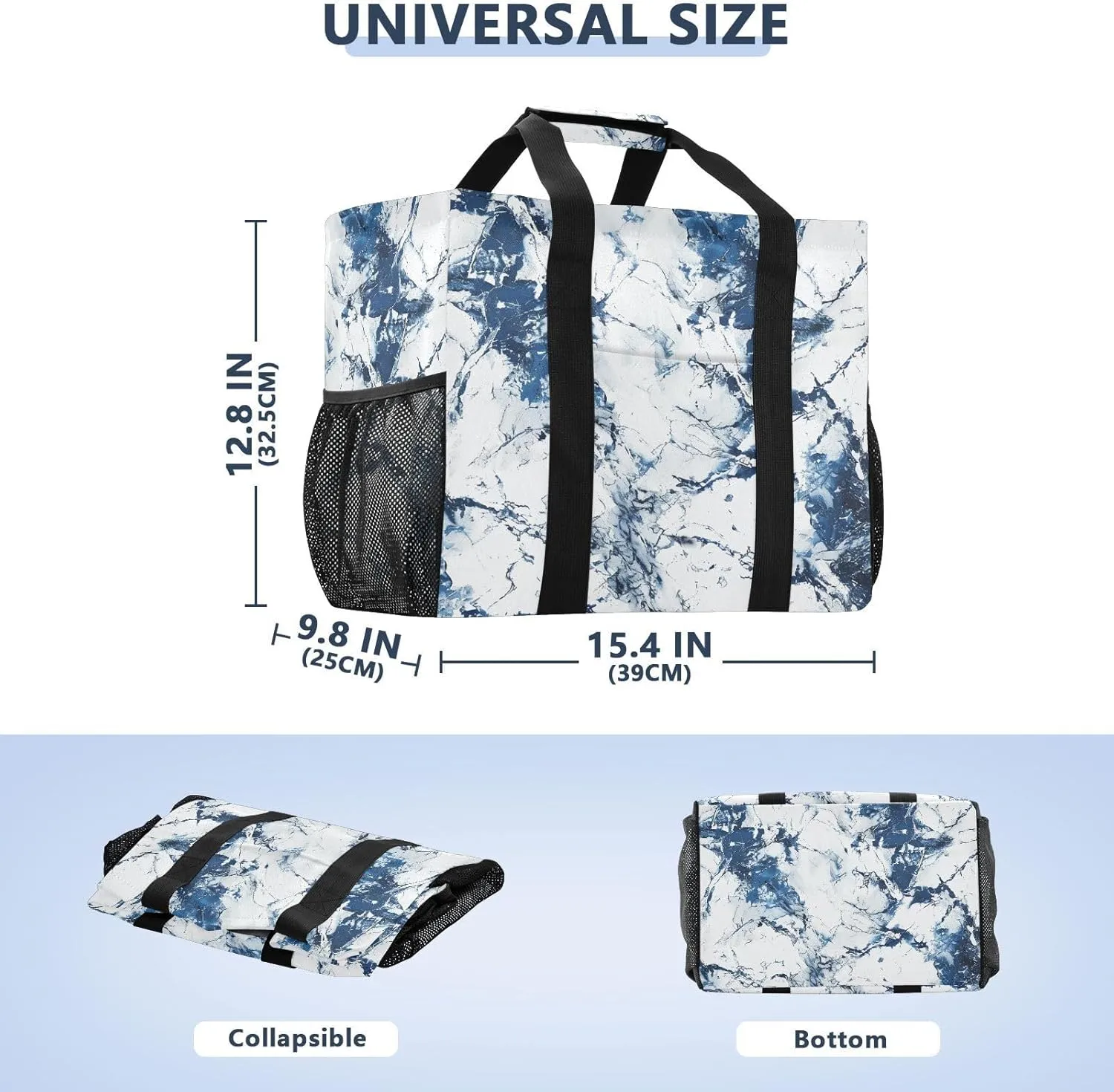 ALAZA Marble Blue White Waterproof Beach Tote Bags