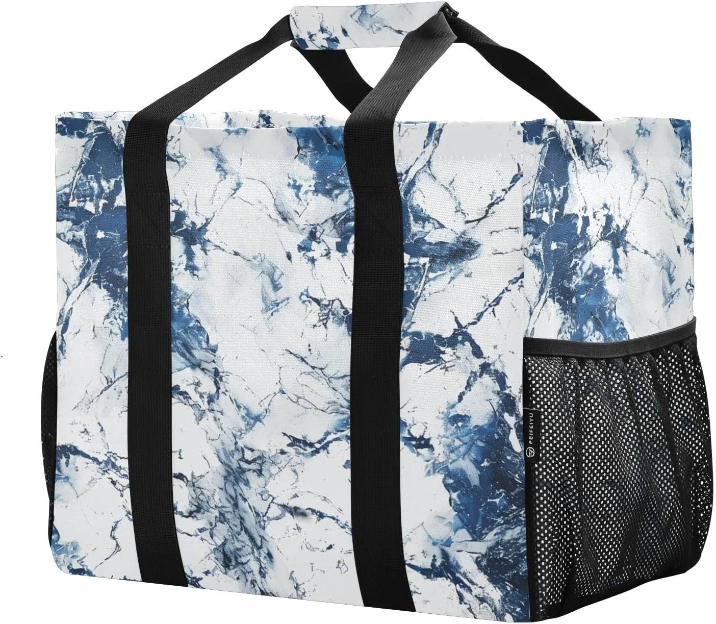 ALAZA Marble Blue White Waterproof Beach Tote Bags