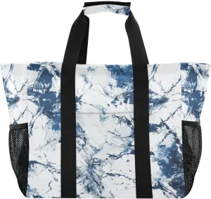 ALAZA Marble Blue White Waterproof Beach Tote Bags