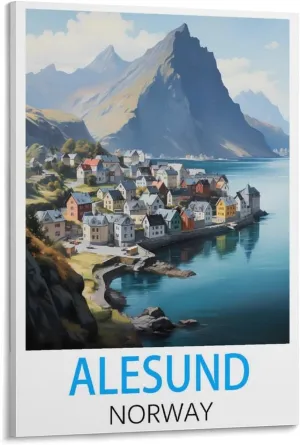 Alesund Norway Travel Poster Print Canvas Wall Art for Bedroom Living Room HD Print Posters 12x18inch(30x45cm)