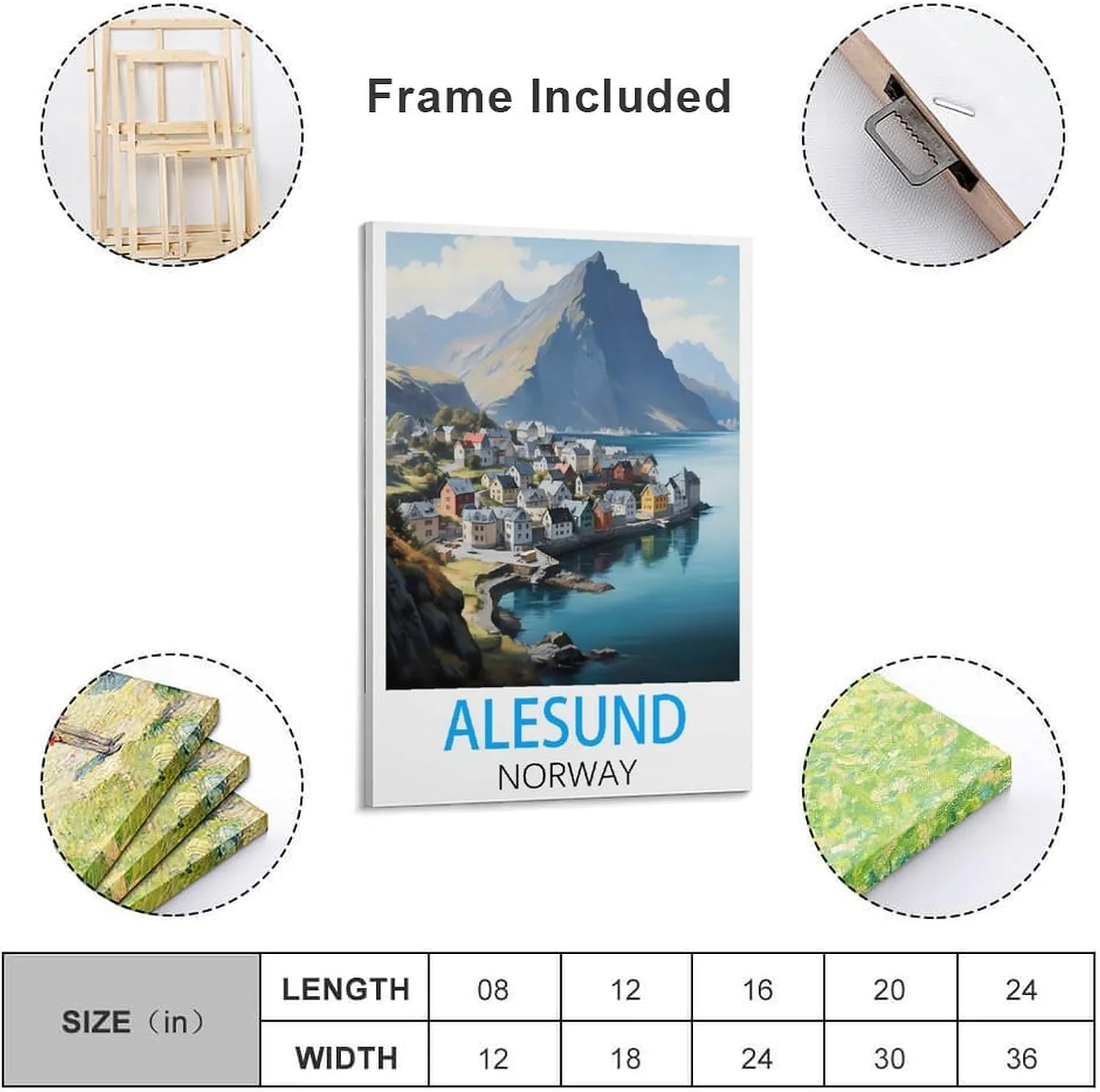 Alesund Norway Travel Poster Print Canvas Wall Art for Bedroom Living Room HD Print Posters 12x18inch(30x45cm)