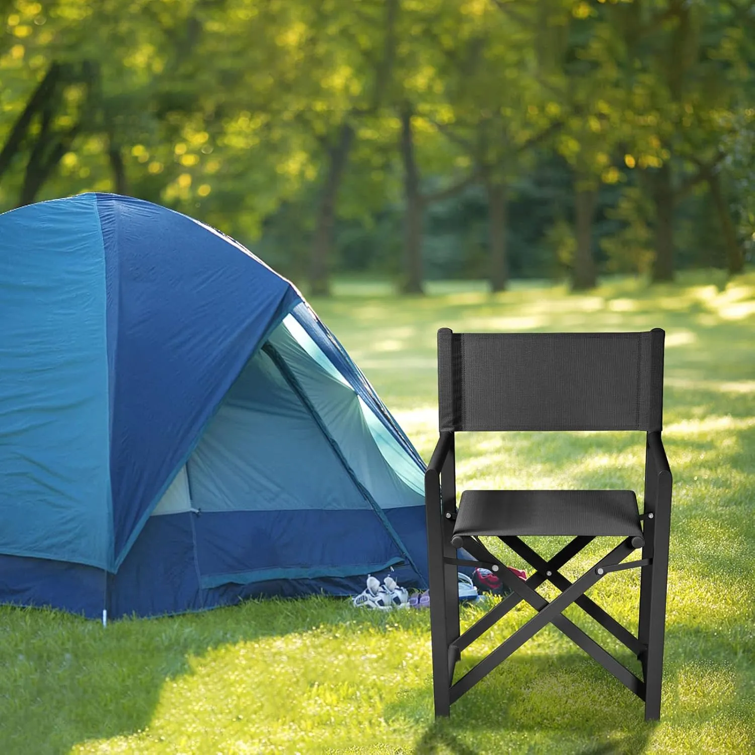 Aluminium Directors Chair Camping Chair Portable Folding Chair Outdoor and Indoor Use for Living Room, Patio, Backyard, Picnic and Balcony (1, Black, Standard)