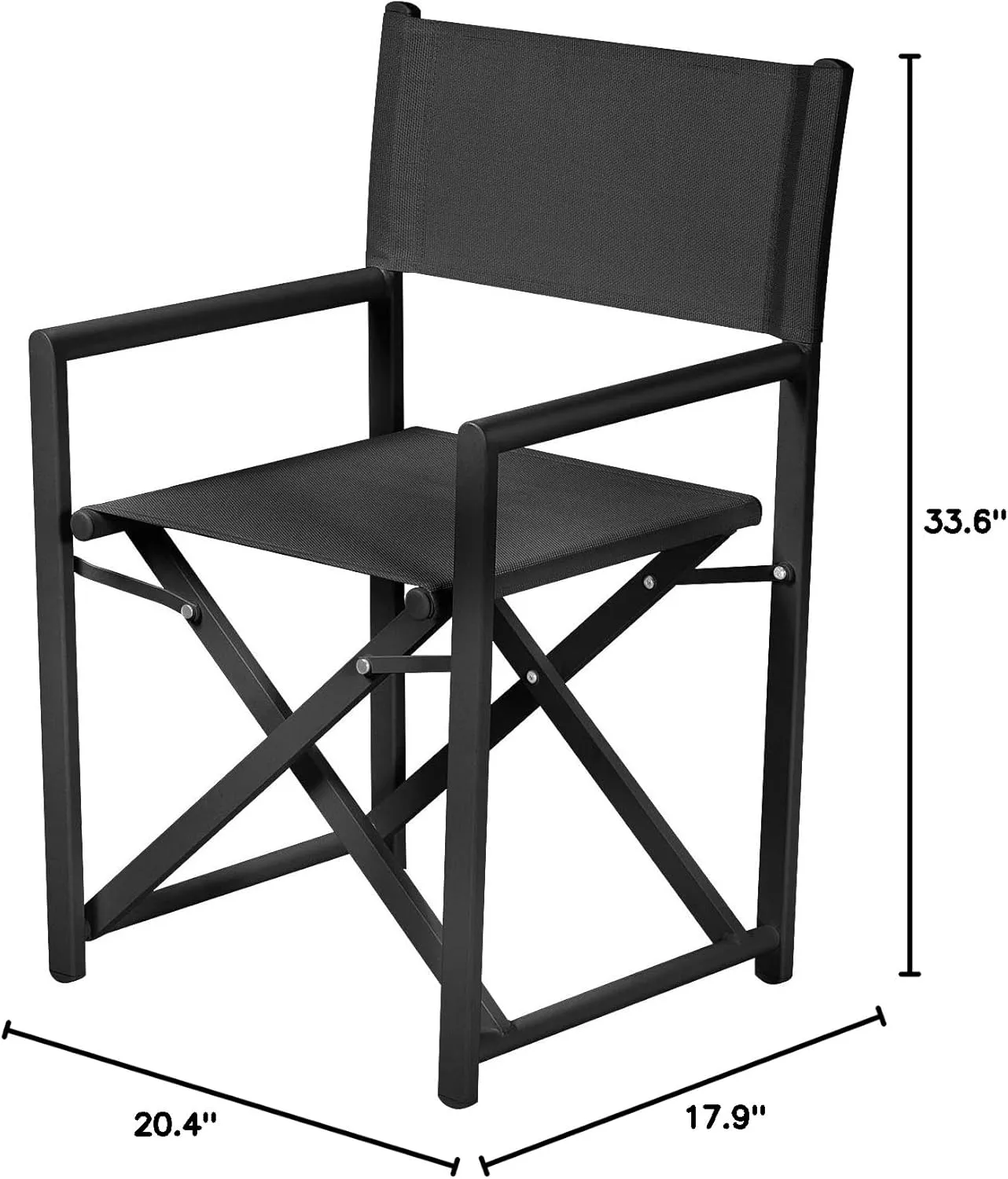Aluminium Directors Chair Camping Chair Portable Folding Chair Outdoor and Indoor Use for Living Room, Patio, Backyard, Picnic and Balcony (1, Black, Standard)