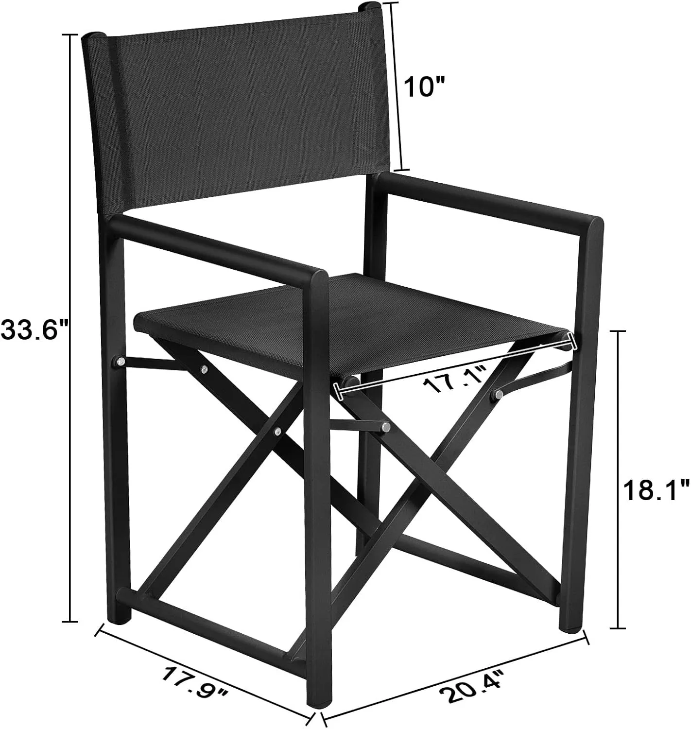 Aluminium Directors Chair Camping Chair Portable Folding Chair Outdoor and Indoor Use for Living Room, Patio, Backyard, Picnic and Balcony (1, Black, Standard)