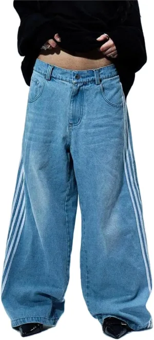 Alyweatry Baggy Neutral Jeans for Men Low Rise Wide Leg Vintage Oversized Denim Track Pants