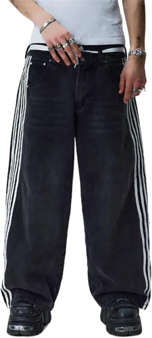Alyweatry Baggy Neutral Jeans for Men Low Rise Wide Leg Vintage Oversized Denim Track Pants