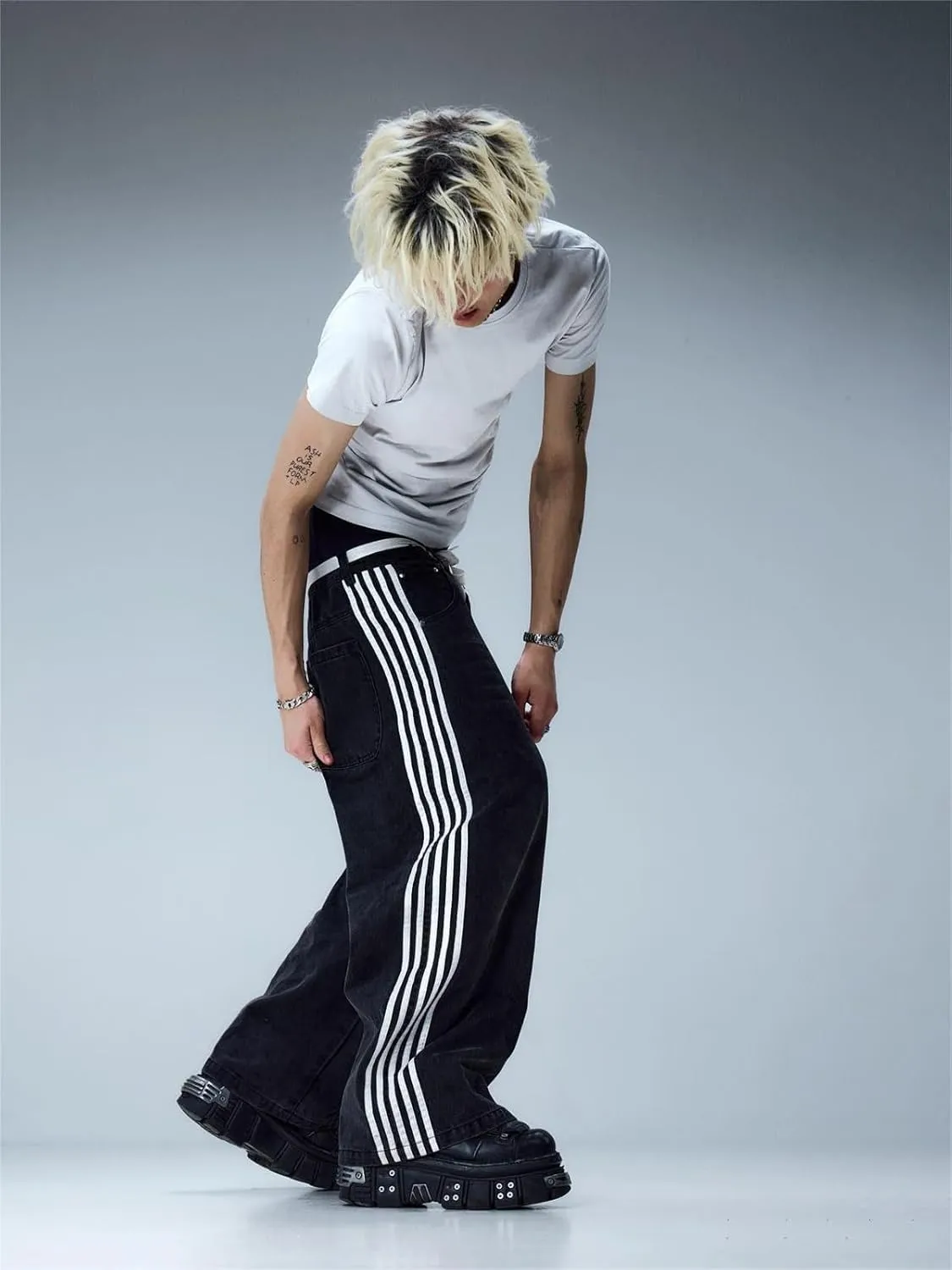 Alyweatry Men’s Vintage Baggy Jeans Oversized Low Rise Y2k Striped Skateboard Denim Track Jeans Streetwear
