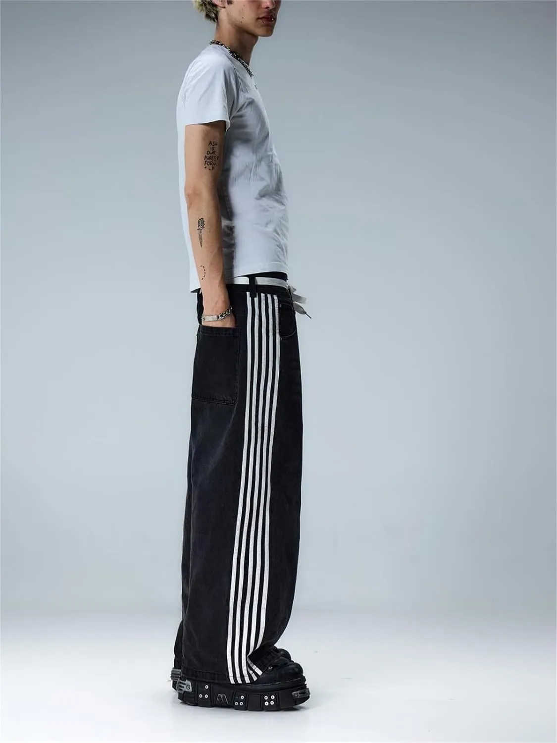 Alyweatry Men’s Vintage Baggy Jeans Oversized Low Rise Y2k Striped Skateboard Denim Track Jeans Streetwear